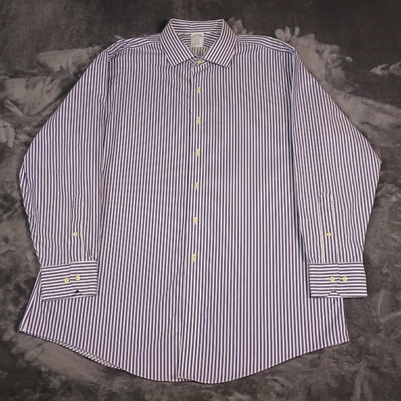 Brooks Brothers 1818 Regent Dress Shirt Mens 18 4/5 Purple White Stripe Non-Iron - Picture 4 of 10